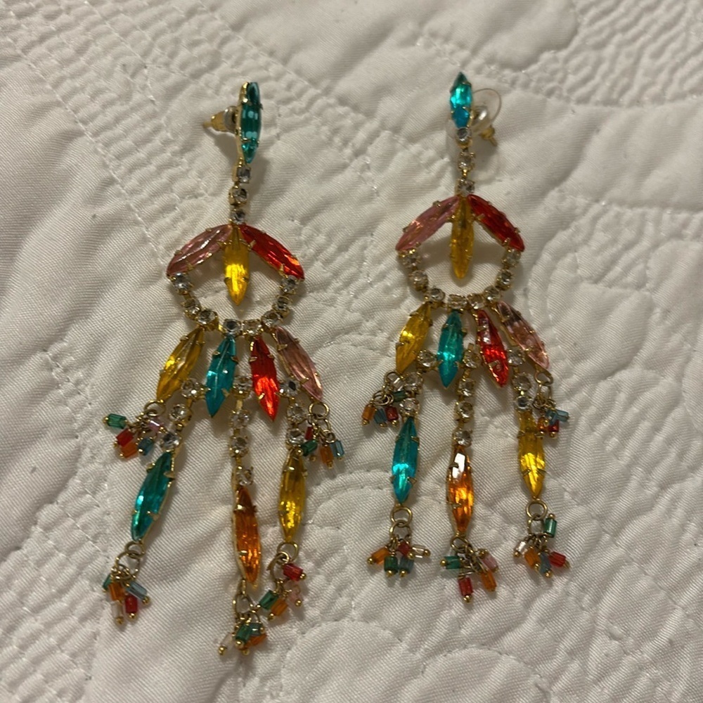 Colorful rhinestone chandelier earrings
